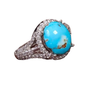 Persian Feroza Ring for Women – Natural Veins, Radiant Rhodium Coated Silver