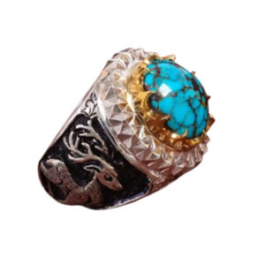 Persian Handcrafted Turquoise Ring – Shajri Gem, Silver, Traditional Engraving
