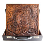 Persian Hero Backgammon — Rostam’s Battle vs. Dragon Engraved on Walnut