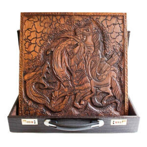 Persian Hero Backgammon — Rostam’s Battle vs. Dragon Engraved on Walnut
