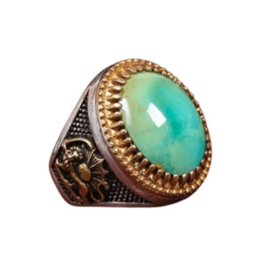 Persian Lion & Sun (Shiro Khorshid) Silver Ring with Shajari Feroza