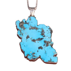 Persian Real Turquoise Necklace with Iran Map Design, 925 Silver