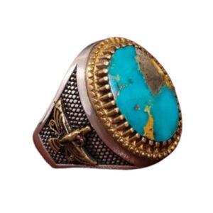 Persian Turquoise Ring with Faravahar Engraving with Nishapur Stone