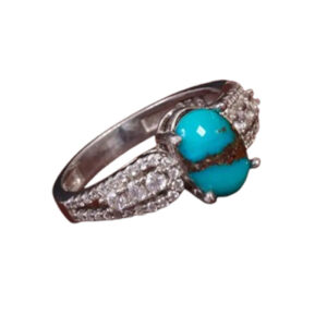 Petite Persian Turquoise (Feroza) Ring – Natural Veins, Silver, Certified Gem