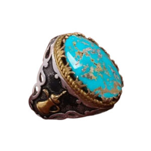Real Feroza Silver Ring with Arabic Dallah Engraving, 19.64g