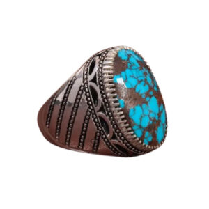 Real Nishapur Turquoise Ring with Woven Band Heritage, 32 g