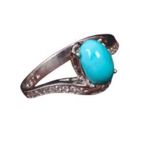 Real Shajari Firooze Ring for Women – Rhodium-Plated Silver, Nishapur Stone