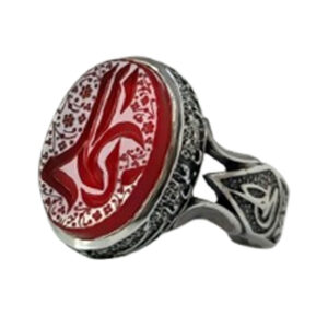 Red Agate Handmade Silver Ya Ali Calligraphy engraved Ring for Men's