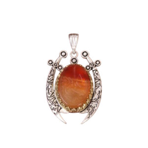 Red Agate Necklace with Zulfiqar – Sterling Silver, Artisan Inscription of Imam Ali
