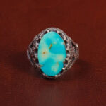 Religious Turquoise Ring for Men – Ya Ali Design, Natural Stone, Silver Band - Image 3