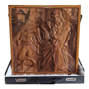 Romantic Carved Backgammon Set – Layla & Majnun Motif from Persian Love Epic