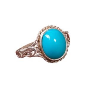 Round Ajam Turquoise Ring – Natural, Filigree Silver, Certified Gem