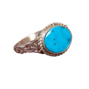 Round Shajari Turquoise Ring for Men – Handmade Silver, Nishapur Stone