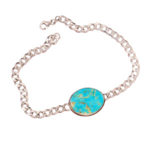 Sleek Turquoise Bracelet for Men & Women – Persian Shajary Stone in Silver