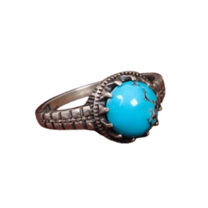 Slim Round Shajari Turquoise Ring for Men – 925 Silver, Nishapur Stone