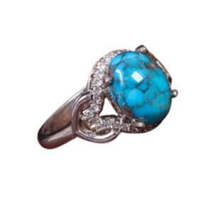 Slim Silver Ring Featuring Rare Shajari Turquoise – Graceful Eastern Touch