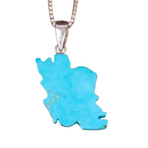 Small Iran Map Pendant with Nishapur Turquoise, Unisex, Certified