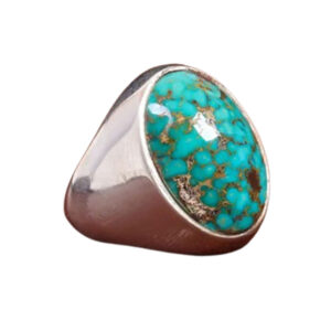 Smooth Silver Frame by Shajari Turquoise Ring , Certified Nishabur Gem