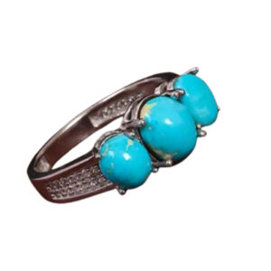 Triple Turquoise Neyshaburi Ring for Women – Rhodium Silver, Certified