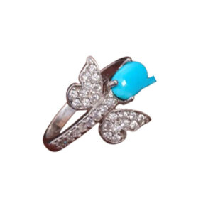 Women's Butterfly Design Ring with Ajami Turquoise – Rhodium Silver