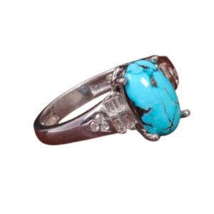 Women's Petite Turquoise Ring – Nishapur Shajari Stone, Rhodium Silver, Elegant