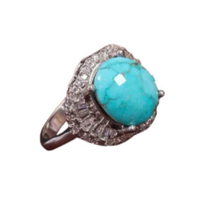 Women's Ring with 12×10 mm Shajari Turquoise – Rhodium Silver