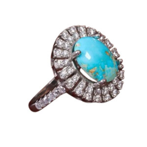 Women's Ring with 9×6 mm Shajari Turquoise – Certified & Elegant