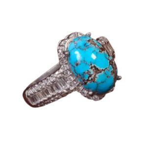 Women's Ring with Real Shajari Turquoise – Persian Craft, Rhodium Finish