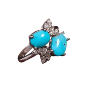 Women's Ring with Twin Ajami Turquoise – Rhodium Silver