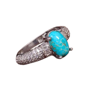Women's Slim Feroza Ring – Persian Shajari Gem, 925 Silver, Certified