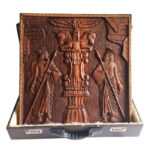 Wood Relief Carving Set – Backgammon Masterpiece with Achaemenid Soldier Motif