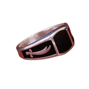 Zulfiqar Ring for Men – Certified Silver & Black Agate, Rhodium, 5.54g