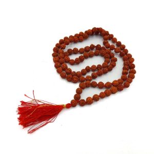 108 Beads Rudraksha Tasbih – 6mm, Red Tassel, Authentic Indian Origin