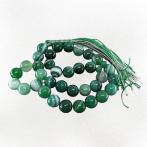 33-Bead Dark Green Agate Tasbih – Finely Carved, Certified Natural