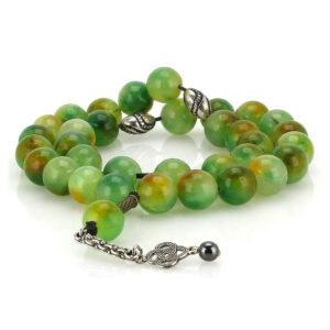 33-Bead Green Agate Prayer Tasbih – Handmade, Islamic Design, Rare
