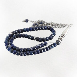 66-Bead Sapphire Prayer Beads Tasbih – Deep Blue, Silver, Certified