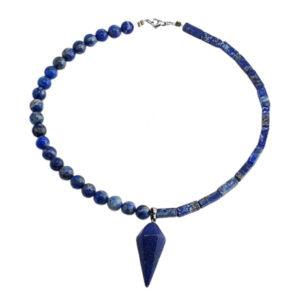 Bead Lapis Necklace – Round & Rectangular Mix + Drop Pendant