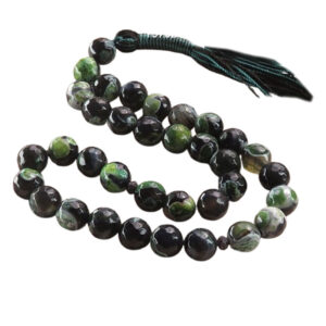 Black & Green Agate Prayer Beads – 33 Beads, 19cm, Certified Natural Stone