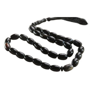 Black Oval Agate Prayer Tasbih – 33 Beads, 42g, Certified Rosary
