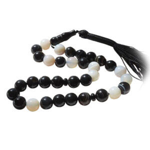 Black Sulemani Agate Tasbih Rosary – 33 Beads, 20cm, Certified