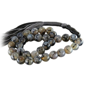 Black Sulemani Prayer Beads Agate – 33 Beads, Natural Veins, 52g