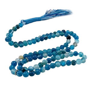 Certified & Comfortable Blue Agate Prayer Tasbih – 33 Beads, 20cm