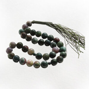 Deep Green Texture with Moss Agate Prayer Beads – 33 Stones