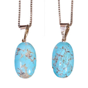 Double-Faced Real Turquoise (Feroza) Pendant – Silver & Dual Polish