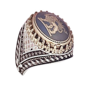 Persian Shiro Khorshid Ring for Men – Machine-Cut Silver with Hadid Stone