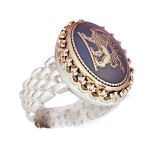 Hadid Silver Ring with Lion & Sun (Shir o Khorshid) Design, 13 g