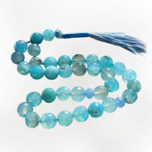 Handmade Blue Aqeeq Rosary – 33 Count, Dragon Cut, Replaceable Tassel