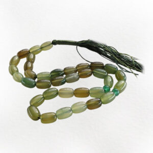 Helix Cut Green Agate Misbaha Tasbih – 33 Beads, Certified Natural