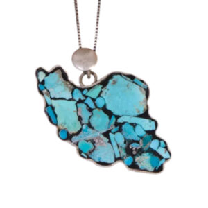 Iran Map Shape by Persian Turquoise Necklace – Silver, Certified Stone