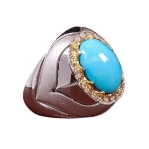 Luxury Turquoise Ring for Men – Handmade, Rhodium Silver, Certified
